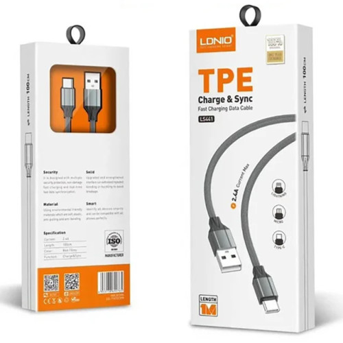 کابل میکرو یو اس بی الدنیو LDNIO مدل LS441 جریان 2.4 آمپر 1 متری
